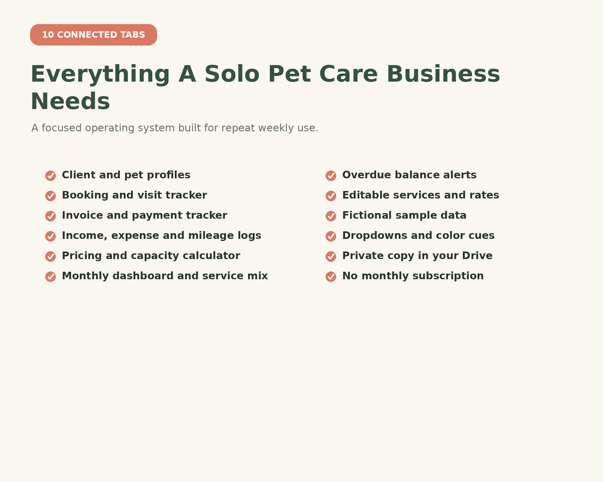 Preview of the Pet Care Business Command Center spreadsheet
